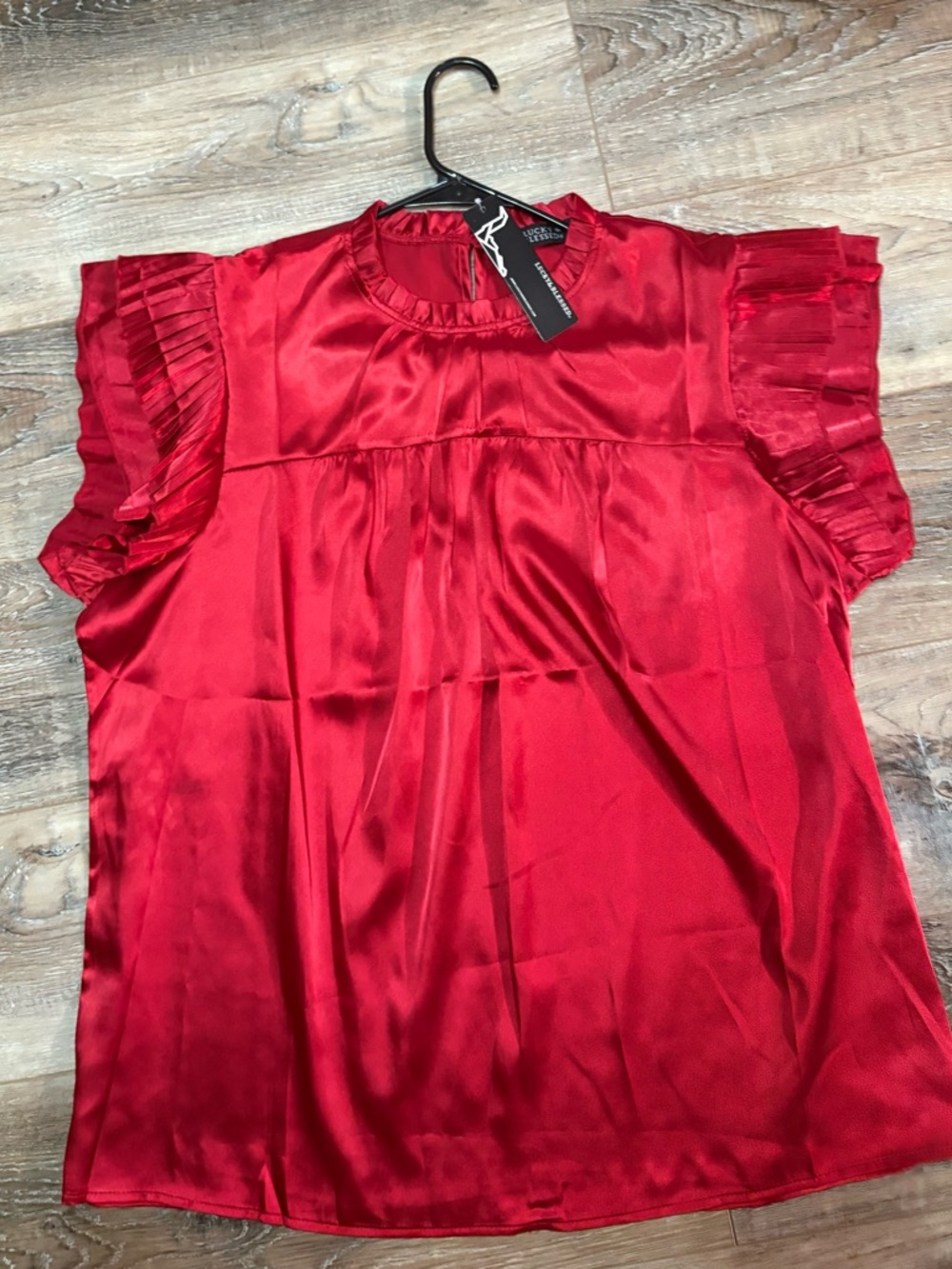 Red Satin Ruffle Sleeve Blouse - Lucky & Blessed Brand
